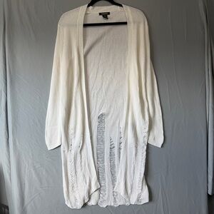 Revamped Womens Distressed Oversized Long Cardigan S White Fairy Grunge